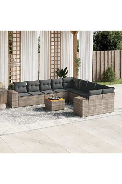 vidaxl Set canapele de gradina cu perne, 11 piese, gri, poliratan