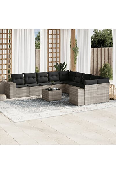 vidaxl Set canapele de gradina cu perne, 11 piese, gri, poliratan