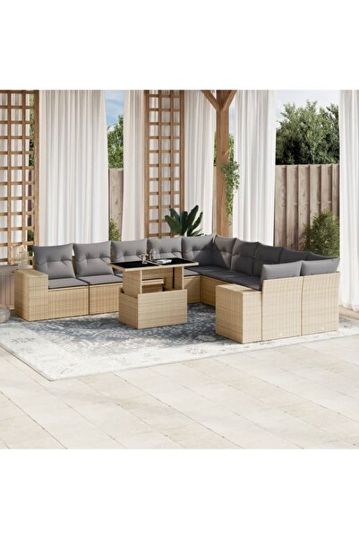 vidaxl Set canapele de gradina cu perne, 11 piese, bej, poliratan