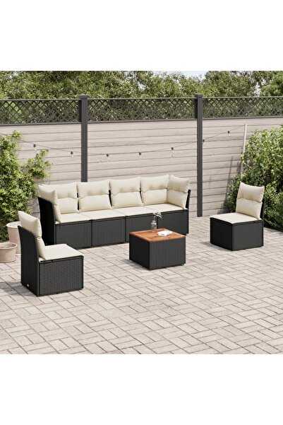 vidaxl Set canapele de gradina cu perne, 7 piese, negru, poliratan