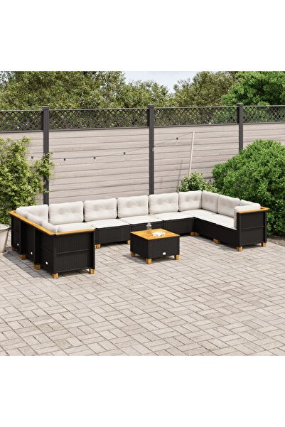 vidaxl Set canapele de gradina cu perne, 11 piese, negru, poliratan