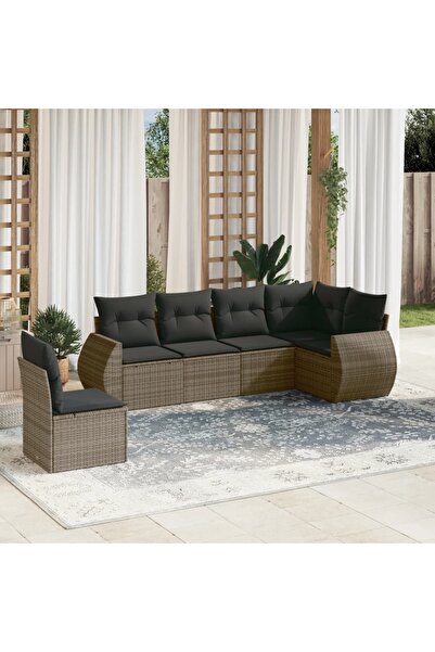 vidaxl Set mobilier gradina cu perne, 6 piese, gri, poliratan