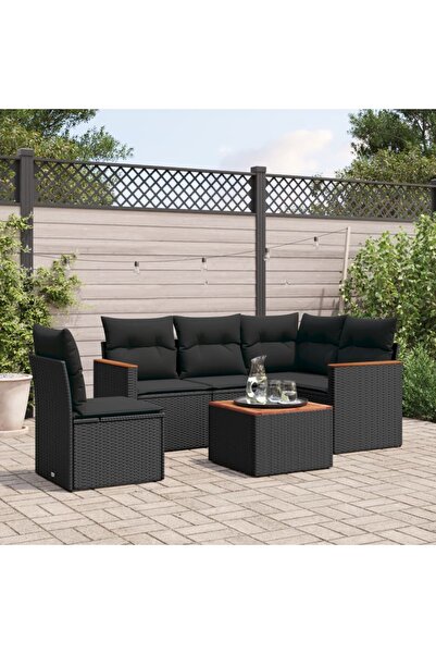 vidaxl Set mobilier de gradina cu perne, 6 piese, negru, poliratan