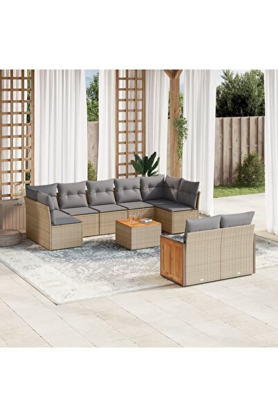 vidaxl Set canapele de gradina cu perne, 10 piese, bej, poliratan