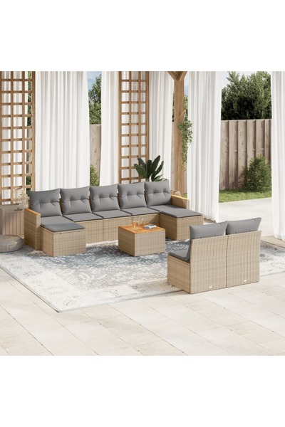 vidaxl Set canapele de gradina, 10 piese, cu perne, bej, poliratan