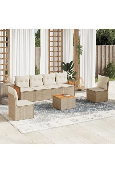 vidaxl Set canapele de gradina, 7 piese, cu perne, bej, poliratan