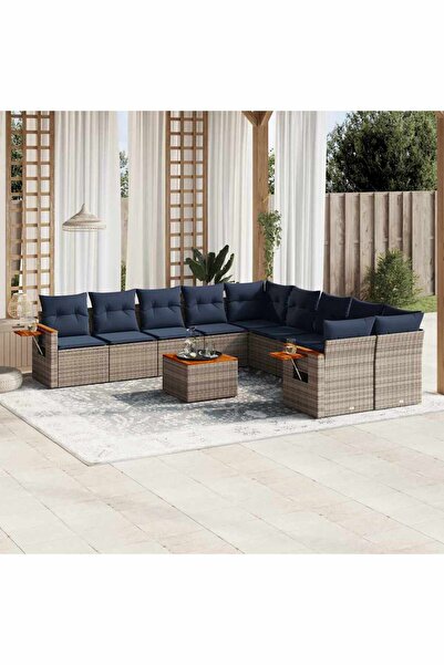 vidaxl Set canapele de gradina cu perne, 11 piese, gri, poliratan