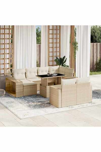 vidaxl Set canapele de gradina cu perne, 11 piese, bej, poliratan