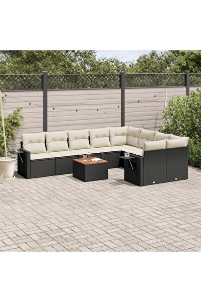 vidaxl Set canapele de gradina cu perne, 10 piese, negru, poliratan