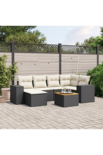 vidaxl Set canapele de gradina cu perne, 7 piese, negru, poliratan