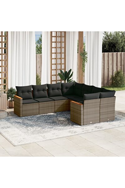 vidaxl Set canapele de gradina cu perne, 8 piese, gri, poliratan