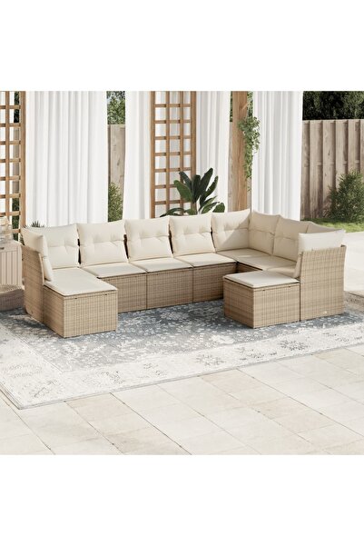 vidaxl Set canapele de gradina, 9 piese, cu perne, bej, poliratan