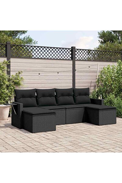 vidaxl Set mobilier de gradina cu perne, 6 piese, negru, poliratan