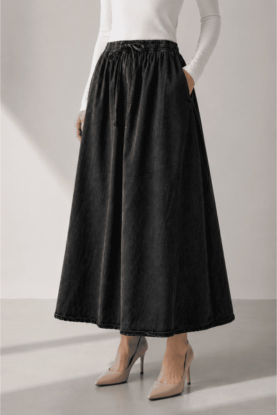 VELLICHOR Jeans flared skirt with elastic waist and anthracite