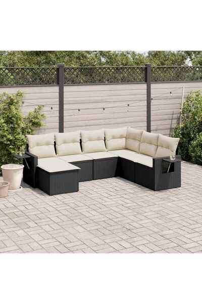 vidaxl Set canapele de gradina cu perne, 7 piese, negru, poliratan