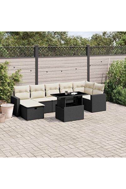 vidaxl Set mobilier de gradina cu perne, 8 piese, negru, poliratan