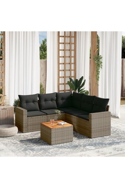 vidaxl Set mobilier gradina cu perne, 6 piese, gri, poliratan