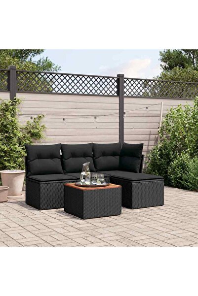 vidaxl Set mobilier de gradina cu perne, 5 piese, negru, poliratan