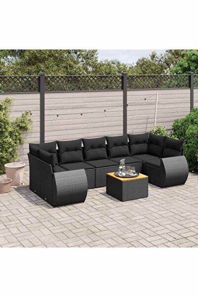 vidaxl Set mobilier de gradina cu perne, 8 piese, negru, poliratan