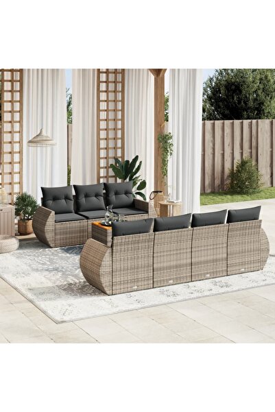vidaxl Set canapele de gradina cu perne, 8 piese, gri, poliratan