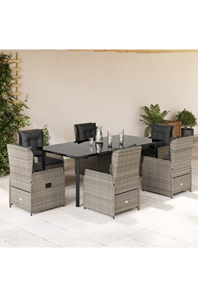 vidaxl Set mobilier de gradina cu perne, 7 piese gri deschis poliratan