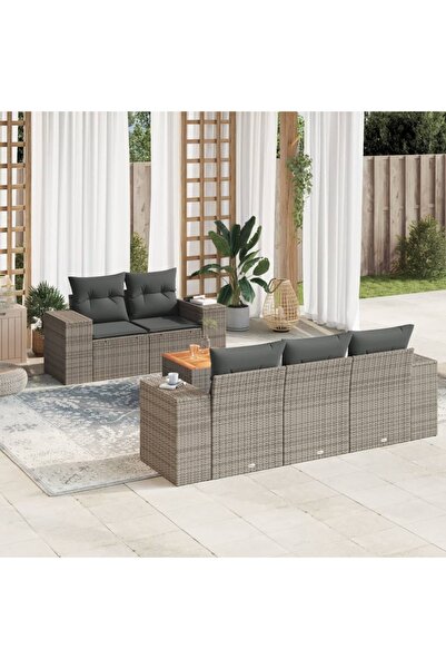vidaxl Set mobilier gradina cu perne, 6 piese, gri, poliratan