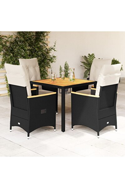 vidaxl Set mobilier de gradina cu perne, 5 piese, negru, poliratan