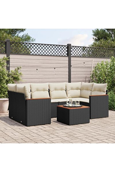vidaxl Set canapele de gradina cu perne, 7 piese, negru, poliratan