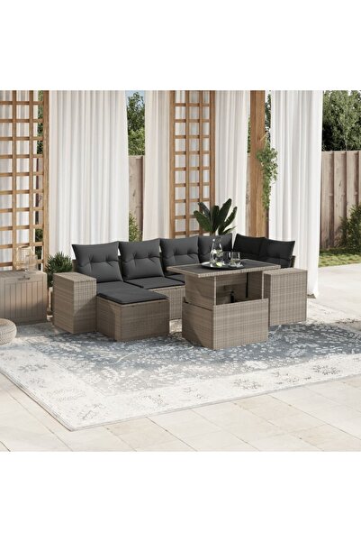 vidaxl Set canapele de gradina cu perne, 7piese gri deschis poliratan