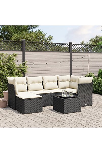 vidaxl Set canapele de gradina cu perne, 7 piese, negru, poliratan