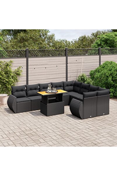 vidaxl Set canapele de gradina cu perne, 10 piese, negru, poliratan