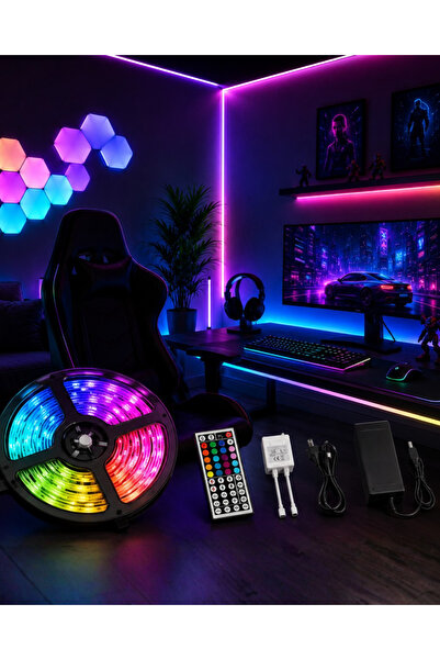 shoppingfestr 5 Metre RGB LED Şerit Kumandalı 5050 Renk Değiştiren LED Strip ...