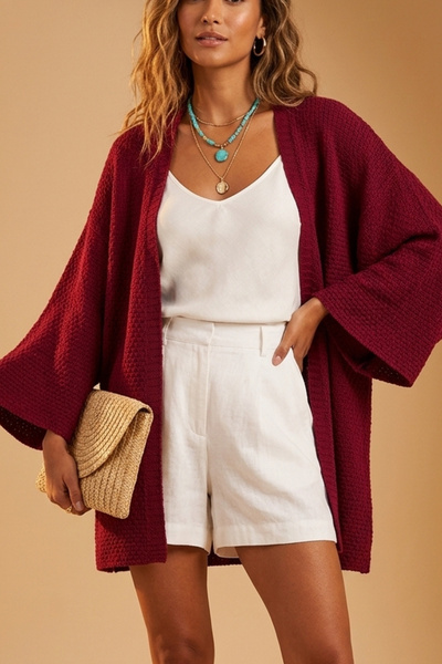mefru Women's Oversize Draped Half Sleeve Basic Cardigan