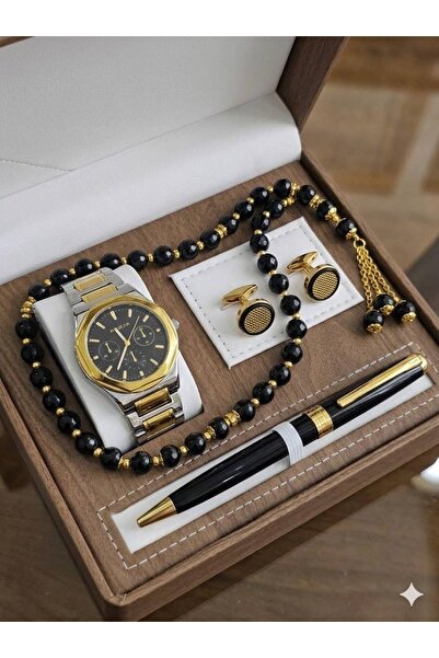 LOZAN Men's gift watch set, 4 pieces (watch + pen + cap + rosary)