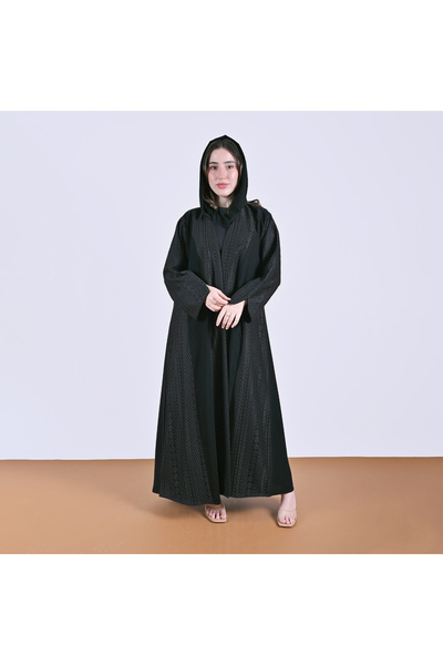HAWRAA ABAYA عباية لف سوداء بتصميم هادئ وفخم بلمسة الدانتيل
