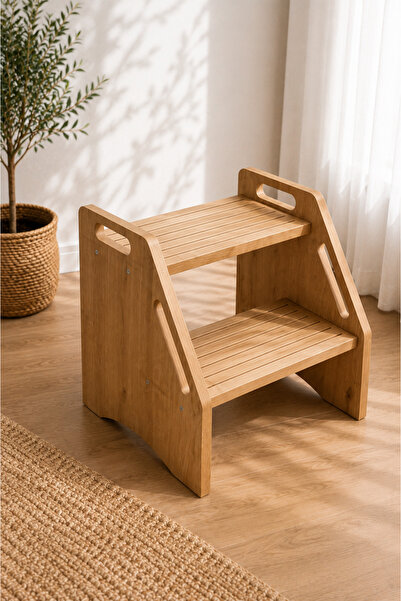 HOBBY HOUSE Montessori 2 Basamaklı Ikae Ahşap Tabure Çocuk Banyo Wc Lavabo Me...