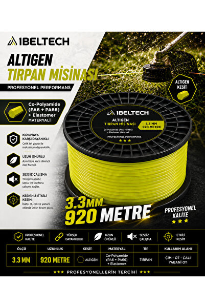 İBELTECH 3.3 mm Rulo Altıgen Tırpan Top Misinası 920 Metre Profesyonel Misina