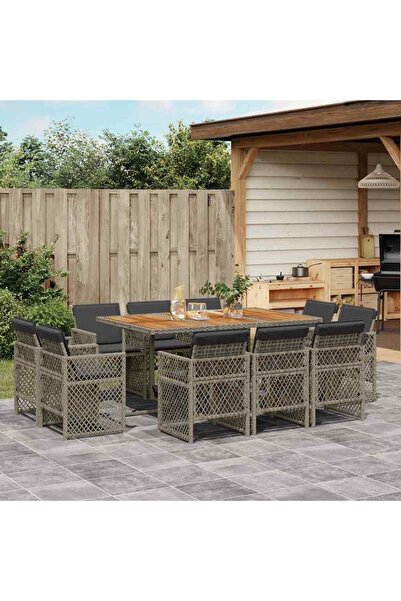 vidaxl Garden furniture set with cushions, 11 pieces, grey, polyrattan