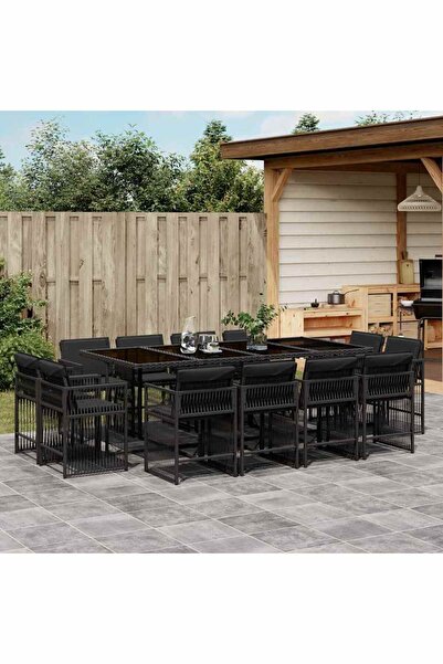 vidaxl Set mobilier de gradina cu perne, 13 piese, negru, poliratan