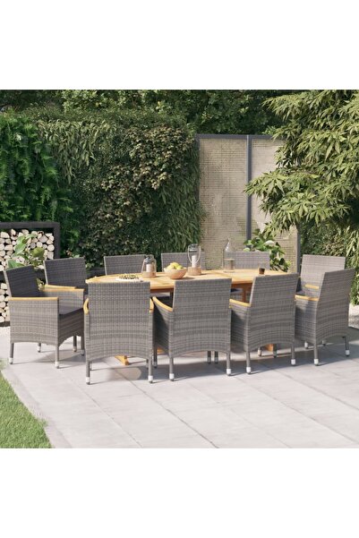 vidaxl Garden furniture set with cushions, 11 pieces, grey