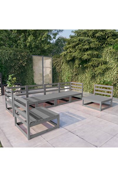 vidaxl Set mobilier de gradina, 6 piese, gri, lemn masiv de pin