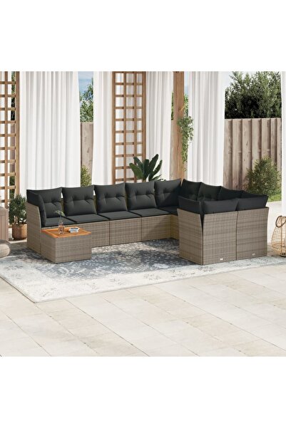 vidaxl Set mobilier de gradina cu perne, 10 piese, gri, poliratan