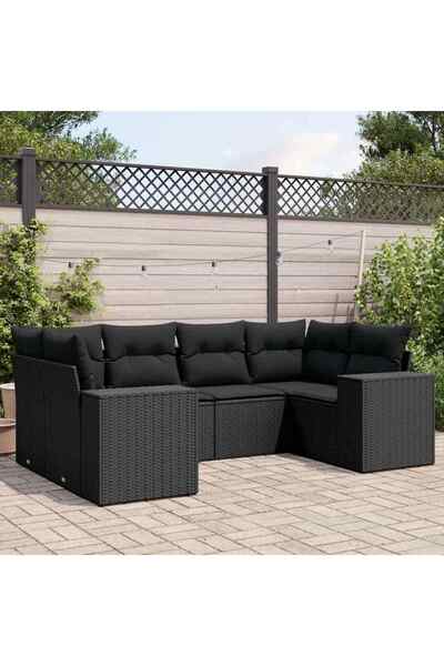 vidaxl Garden furniture set with cushions, 6 pieces, black, polyrattan