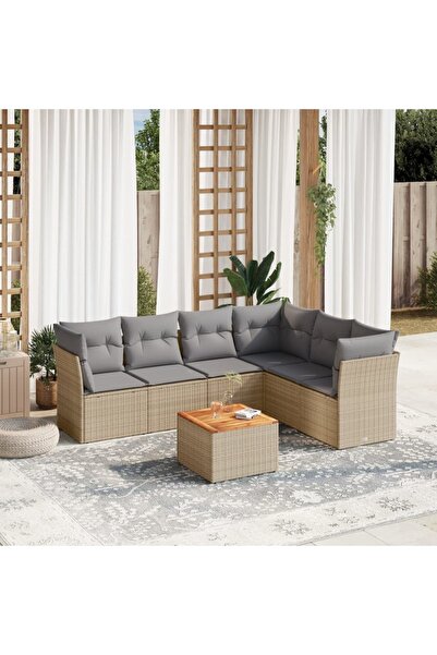 vidaxl Garden sofa set, 7 pieces, with cushions, beige, polyrattan