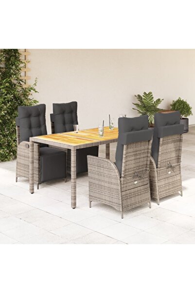 vidaxl Set mobilier de gradina cu perne, 5 piese, gri, poliratan