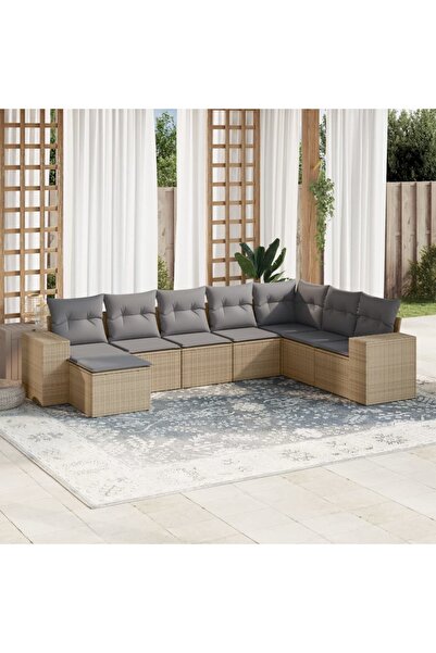 vidaxl Garden sofa set, 8 pieces, with cushions, beige, polyrattan