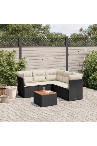 vidaxl Set mobilier de gradina cu perne, 6 piese, negru, poliratan