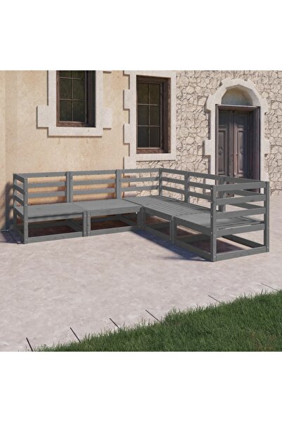 vidaxl Set mobilier de gradina, 5 piese, gri, lemn masiv de pin