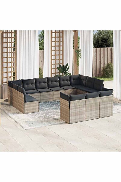 vidaxl Set canapele de gradina cu perne, 13piese gri deschis poliratan