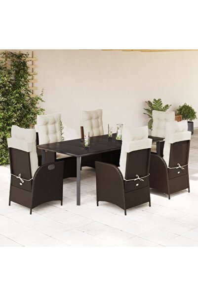 vidaxl Set mobilier de gradina cu perne, 7 piese, maro, poliratan